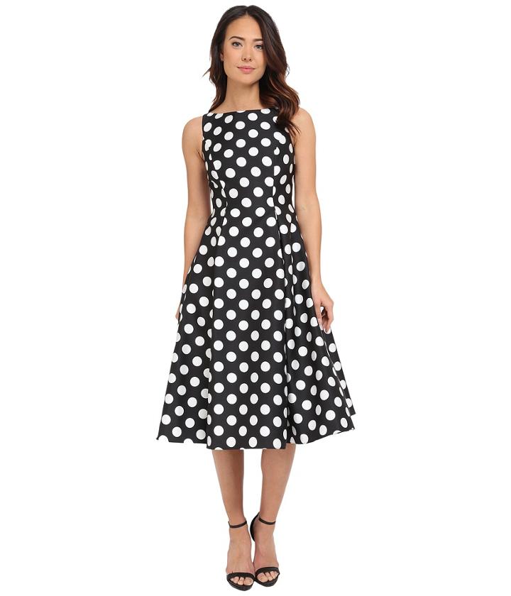 Adrianna Papell - Polka Dot Mikado Tea Length Dress