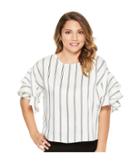 Vince Camuto Specialty Size - Petite Tiered Ruffle Sleeve Stripe Theory Blouse