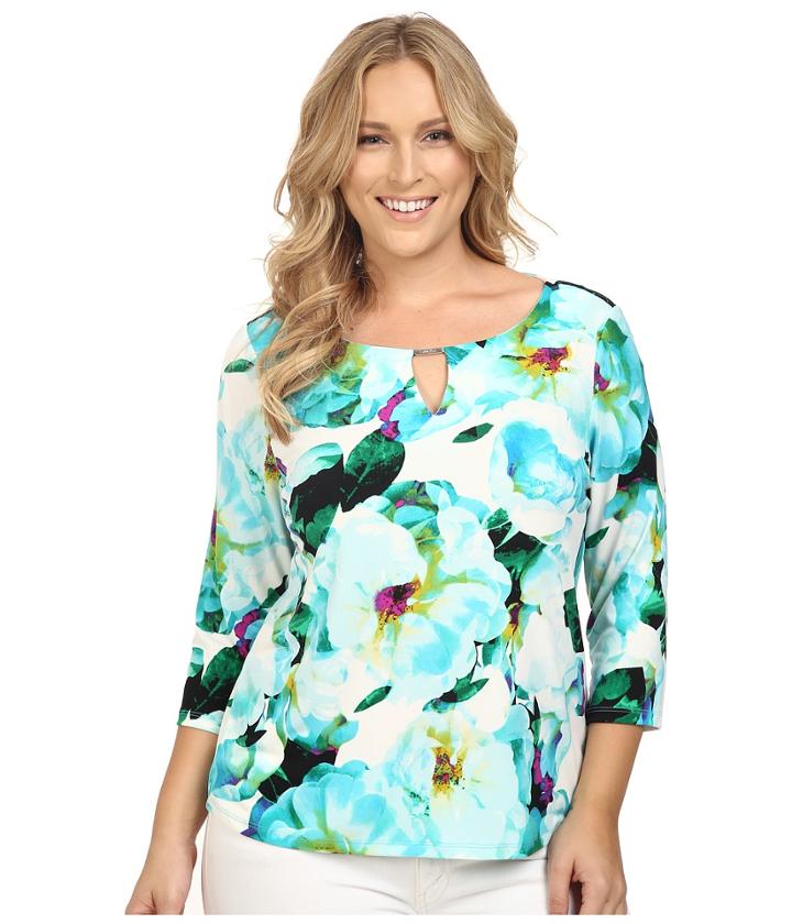 Calvin Klein Plus - Plus Size 3/4 Top W/ Bar Hardware