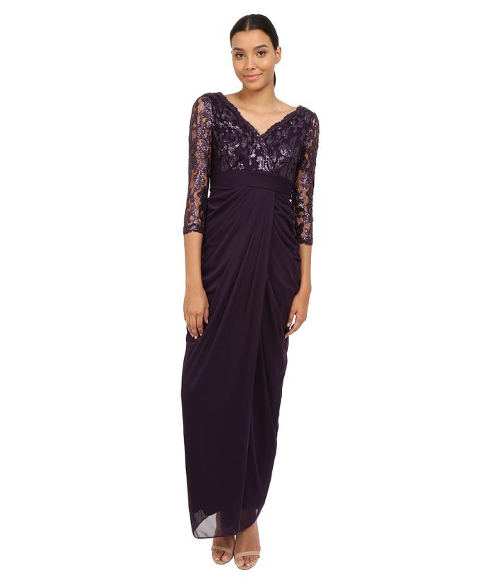 Adrianna Papell - 3/4 Sleeve V-neck Combo Gown