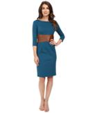 Nue By Shani - Knit Dress With Leather Waistband With Built In Shapewear