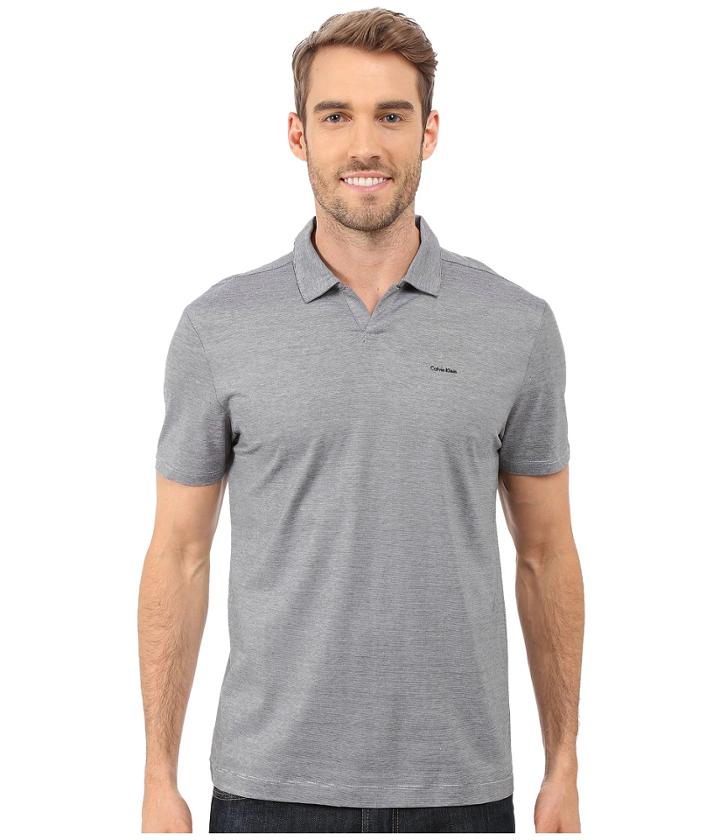 Calvin Klein - End On End Stripe Johnny Collar Polo
