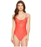 Kenneth Cole - Shanghai Solids High Leg Over The Shoulder Lace-up One-piece