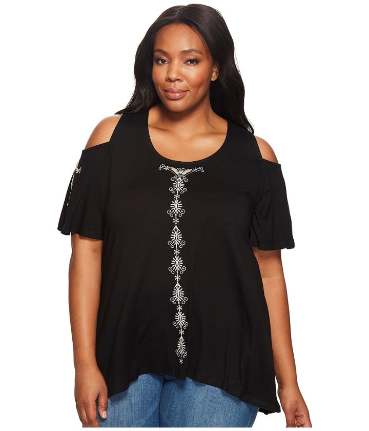 Karen Kane Plus - Plus Size Embroidered Cold Shoulder Top