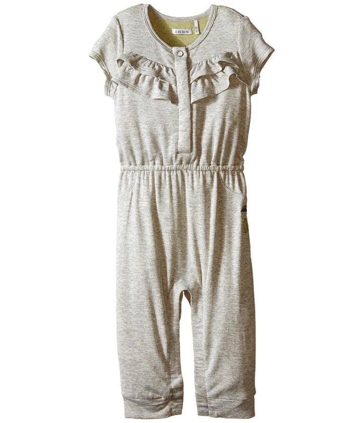 Ikks - Jersey Jumpsuit With Ruffles/snap Front With Cat/pineapple Graphic On Back Snaps Up