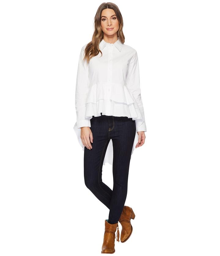 Scully - Bay Stretch White Cotton Pure Fun Hi-lo Blouse
