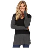 Vince Camuto - Long Sleeve V-neck Waffle-stitch Color Block Sweater