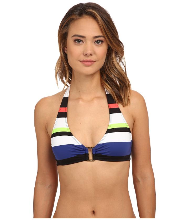 Lauren By Ralph Lauren - Horizon Engineered Stripe Ring Front Halter Top W/ Removable Cup