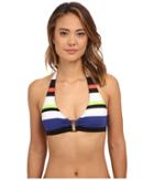 Lauren By Ralph Lauren - Horizon Engineered Stripe Ring Front Halter Top W/ Removable Cup