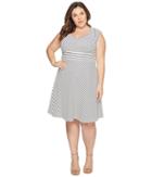 Adrianna Papell - Plus Size Cap Sleeve Stripe Fit And Flare