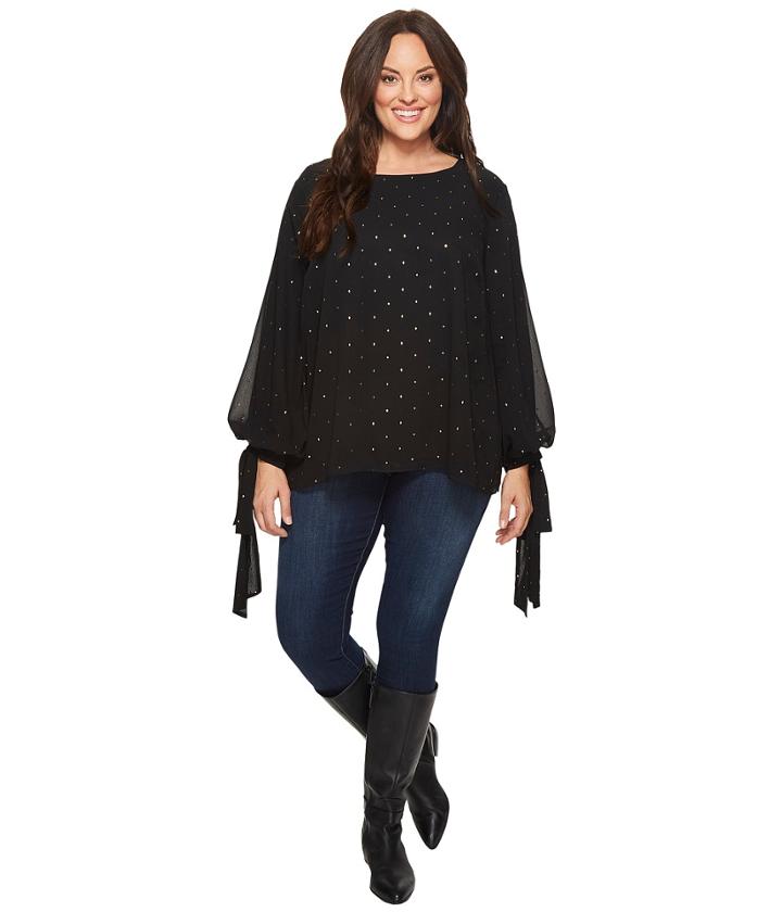 Vince Camuto Specialty Size - Plus Size Gilded Diamonds Tie Cuff Bubble Sleeve Blouse