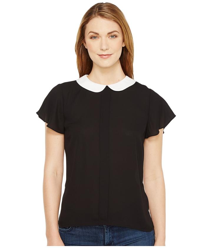 Cece - Short Sleeve Contrast Peter Pan Collar Blouse