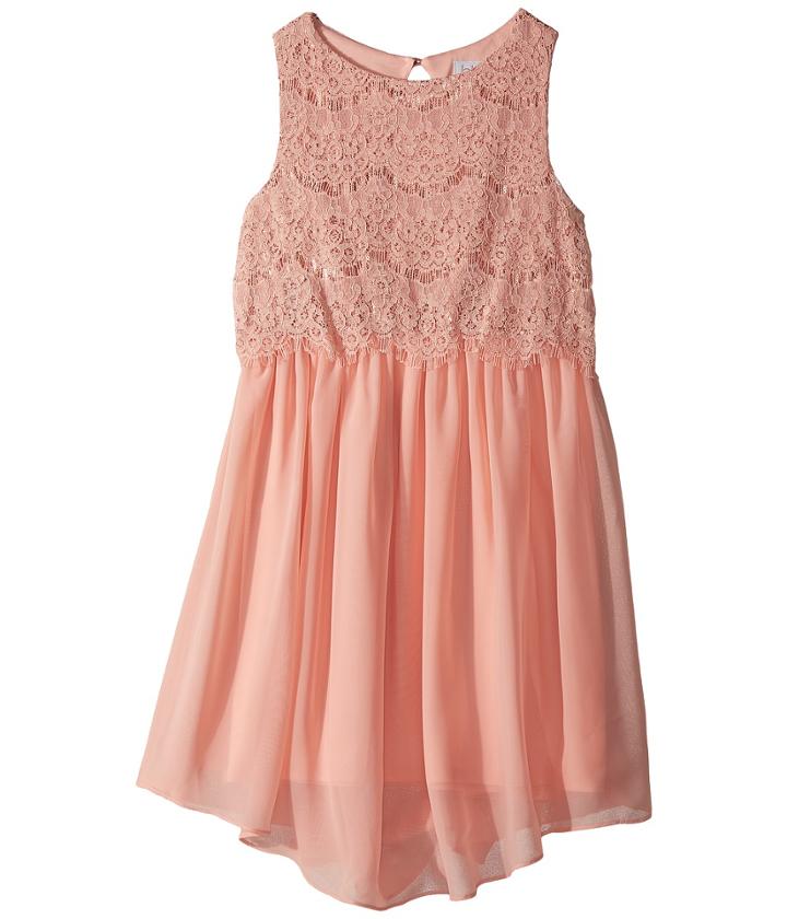 Us Angels - Sleeveless Lace Popover Dress W/ V-hemline