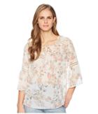 Tribal - Floral 3/4 Bell Sleeve Crinkle Chiffon Printed Blouse