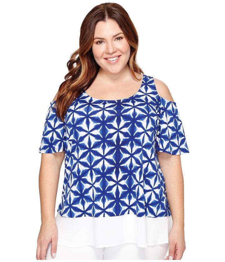 Karen Kane Plus - Plus Size Sheer Hem Cold Shoulder Top
