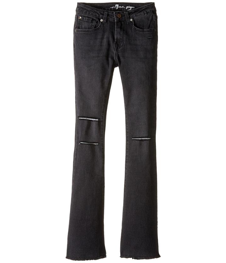 7 For All Mankind Kids - The Ginger Wide Leg Flare Stretch Denim Jeans In Destroyed Black