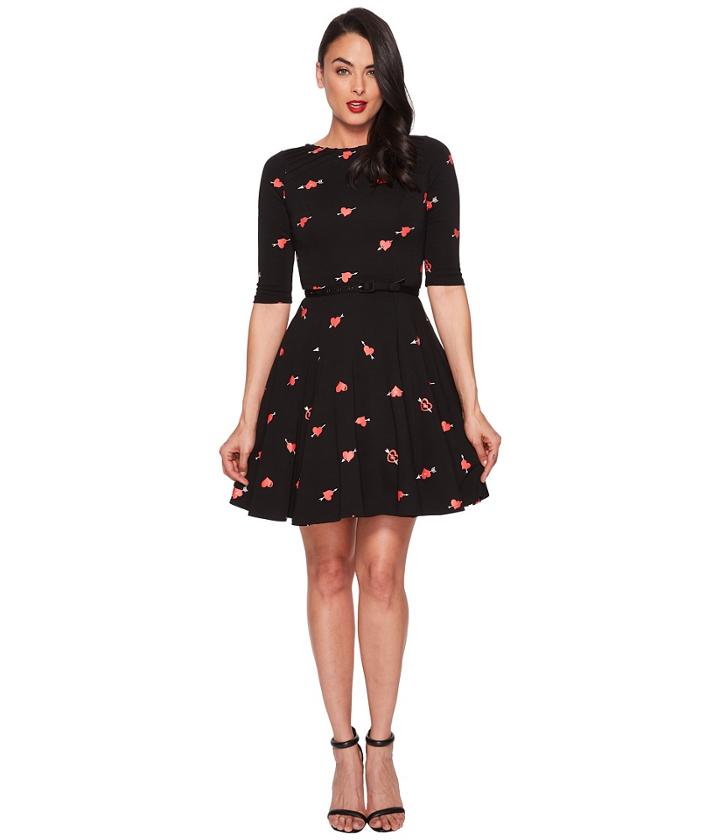 Unique Vintage - Heartbreaker Print Knit Flare Dress