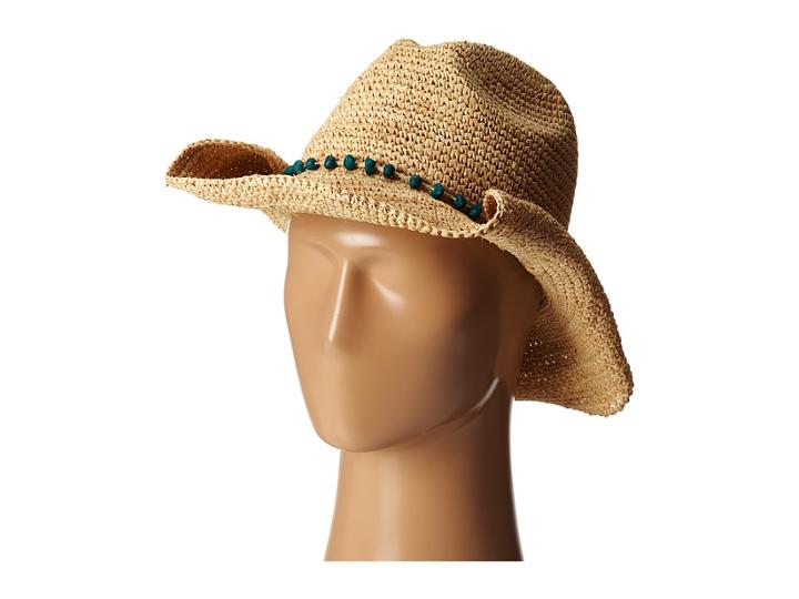 San Diego Hat Company Rhc1074 Crochet Raffia Cowboy W/ Turqoise Bead Trim