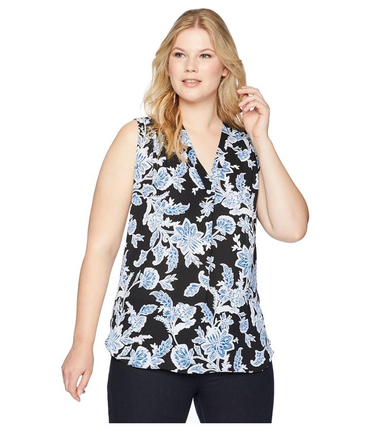 Vince Camuto Specialty Size - Plus Size Sleeveless Exotic Woodblock Floral V-neck Blouse