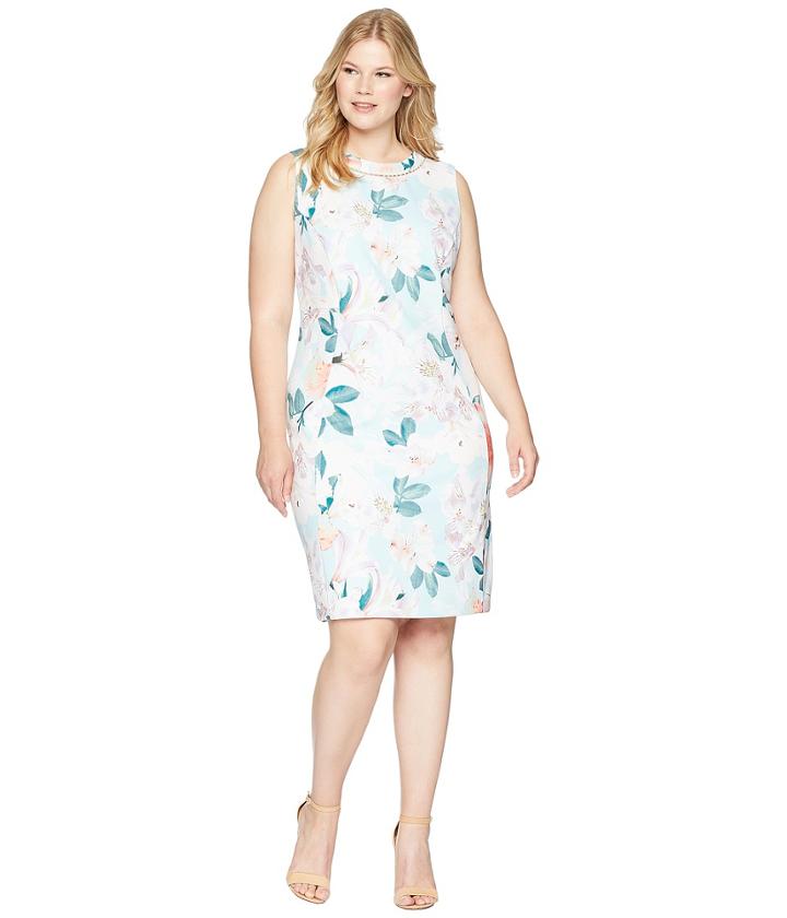 Calvin Klein Plus - Plus Size Printed Sheath With Pearls At Neck