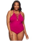 La Blanca - Plus Size Island Goddess Hi-neck Lace-up One-piece