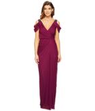 Adrianna Papell - Cold Shoulder Rouched Stretch Tulle Dress With Beaded Details