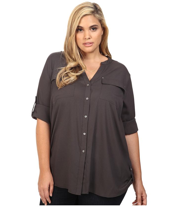 Calvin Klein Plus - Plus Size Crew Neck Roll Sleeve Top