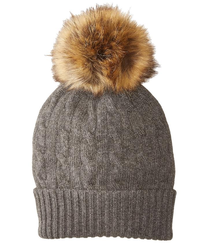 Polo Ralph Lauren - Cashmere Classic Cable Hat W/ Faux Fur Pom