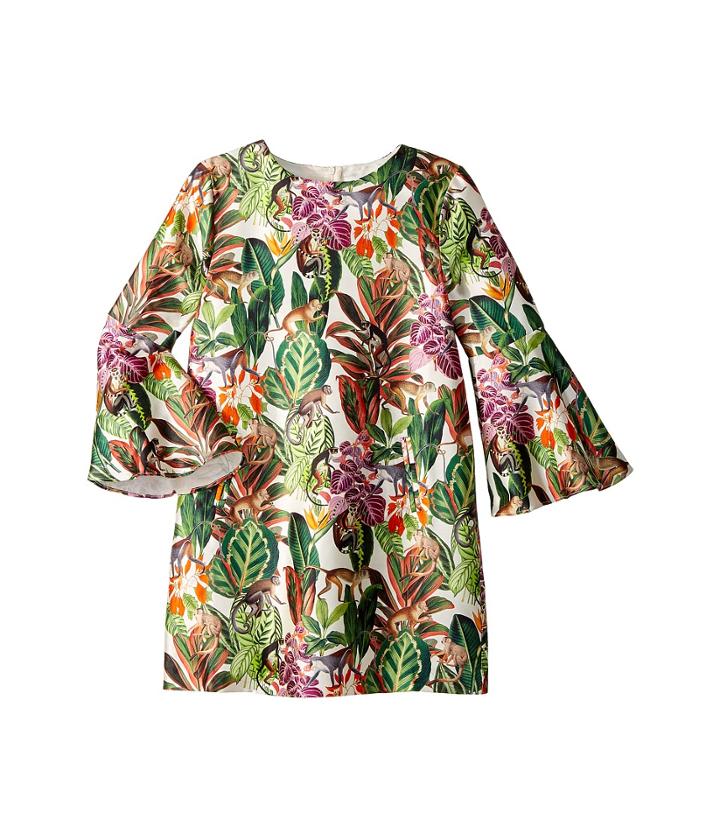 Oscar De La Renta Childrenswear - Mikado Jungle Monkeys Bell Sleeve Dress