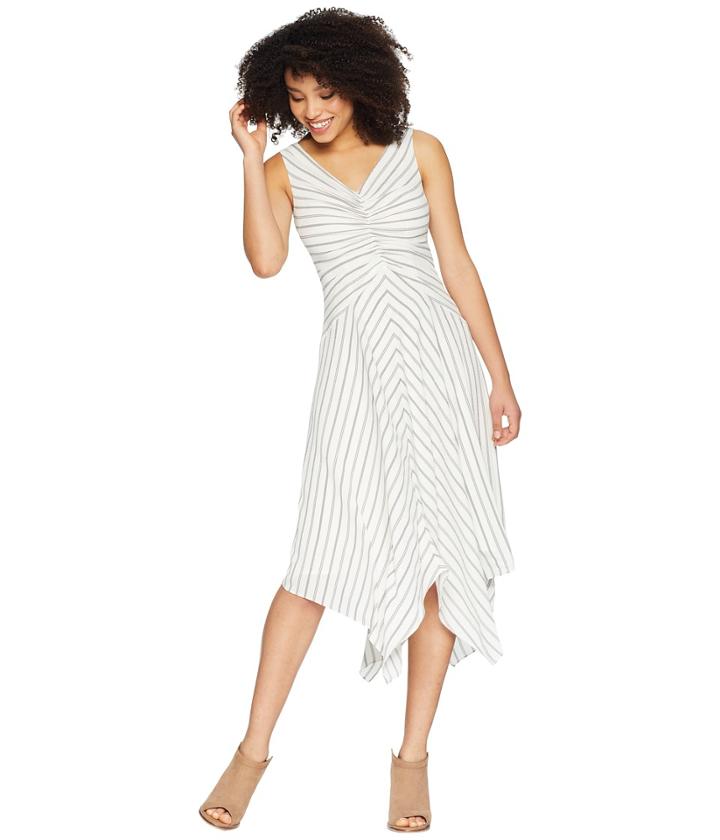 Maggy London - Rope Stripe Printed Crepe Tuck Front Dress With Asymmetrical Hem