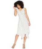 Maggy London - Rope Stripe Printed Crepe Tuck Front Dress With Asymmetrical Hem