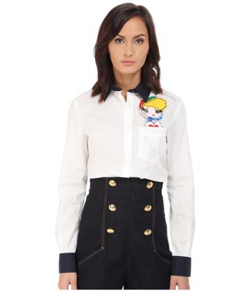 Love Moschino - Long Sleeve Button Up W/ Pocket Girl Detail