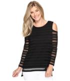 Vince Camuto - Long Sleeve Mesh Stripe Cold-shoulder Top