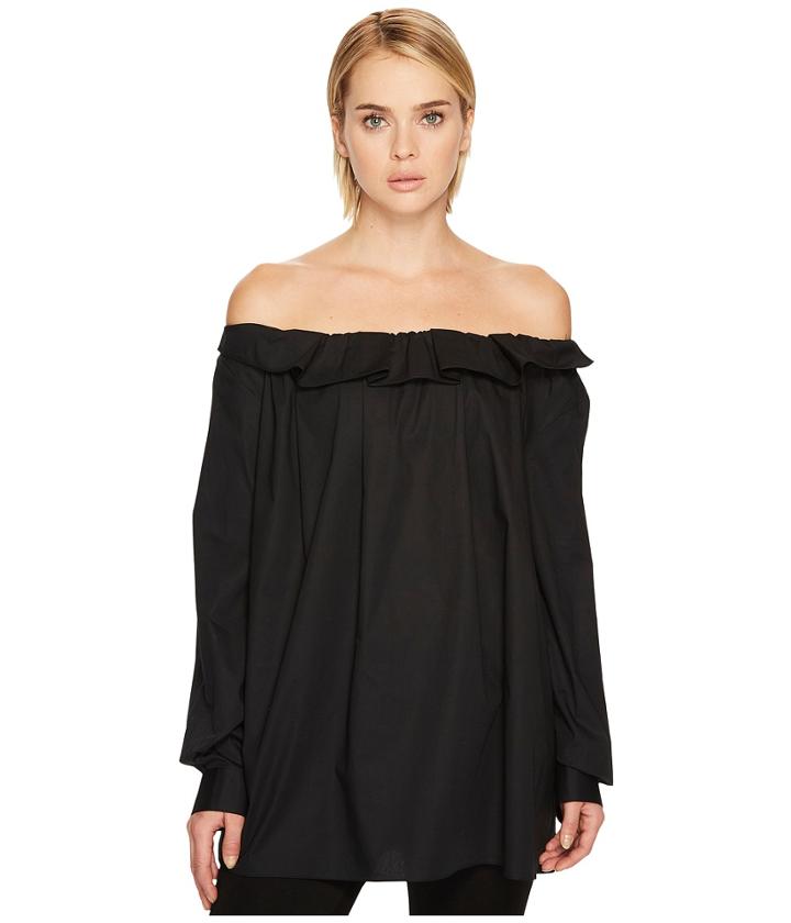 Jil Sander Navy - Poplin Stretch Ruffle Neck Long Sleeve Shirt