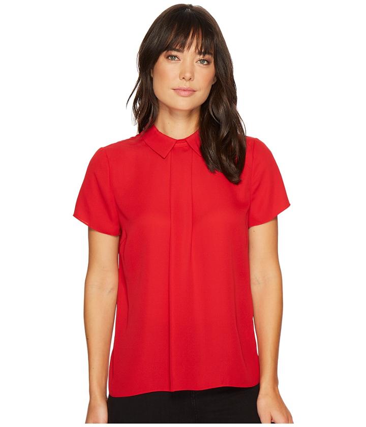 Cece - Cap Sleeve Textured Pleat Collared Blouse