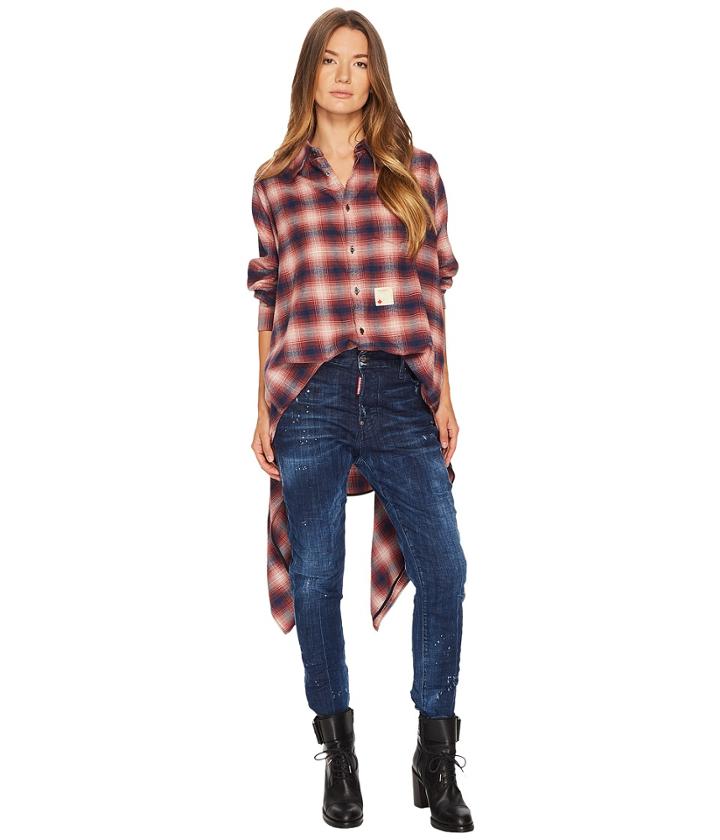 Dsquared2 - Grunge Melange Check Cotton Button Up Blanket Shirt