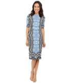 Maggy London - Ikat Panel Border Jersey Sheath With Elbow Sleeve