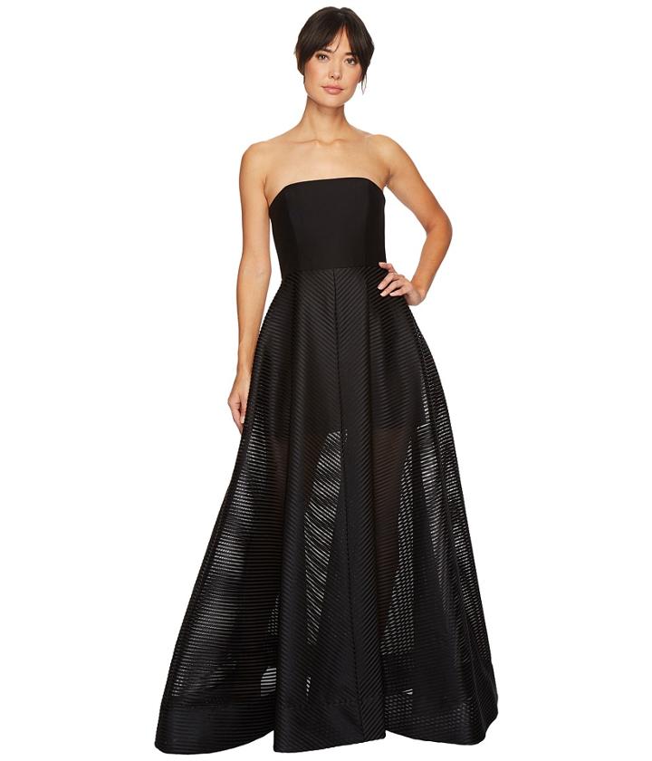 Halston Heritage - Strapless Gown W/ Sheer Striped Skirt
