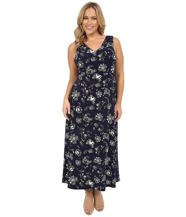 Vince Camuto Plus - Plus Size Wood Block Floral V-neck Maxi Dress