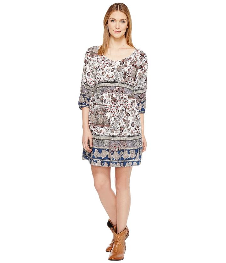 Roper - 1130 Blue/grey Border Print Rayon Dress