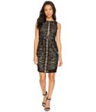 Adrianna Papell - Petite Flocked Lurex Lace Mixed Media Sheath Dress