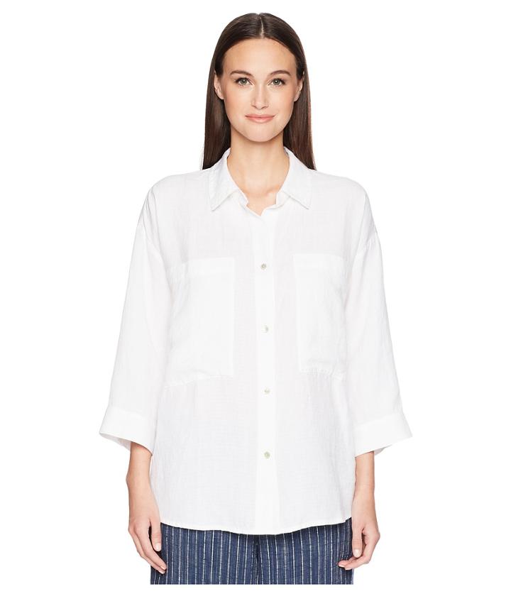 Eileen Fisher - Organic Cotton Linen Tencel Crepe Boxy Shirt