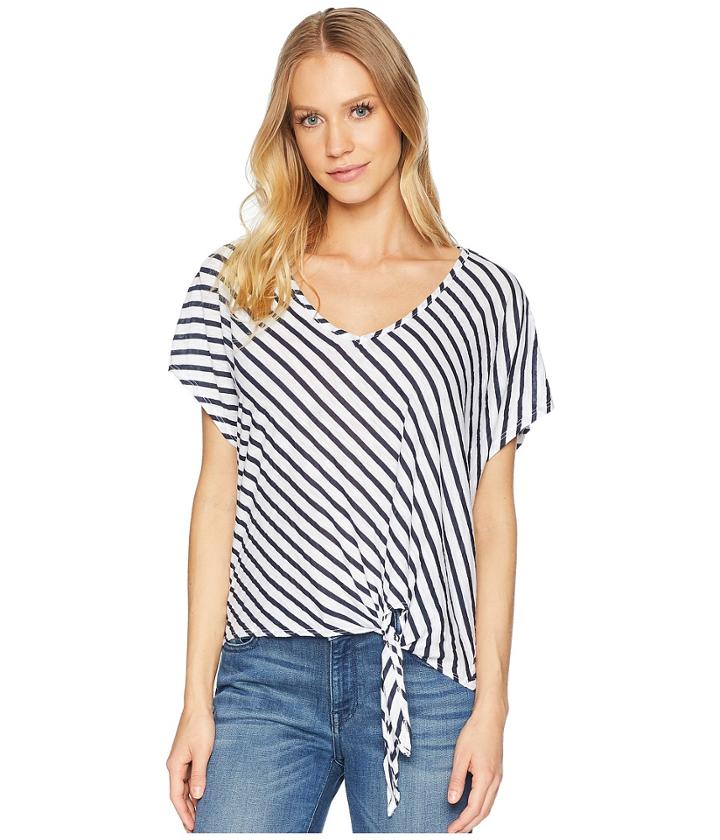 Michael Stars - Rivera Stripe Soft V-neck Top With Front Tie