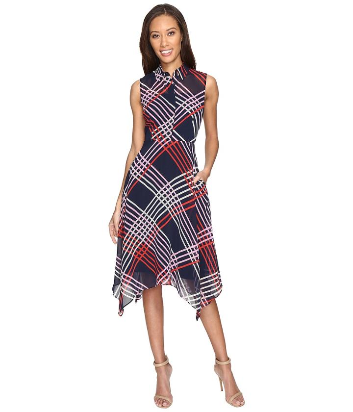 Donna Morgan - Sleeveless Chiffon Hanky Hem Shirtdress