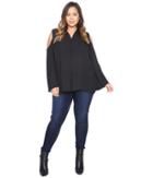 Vince Camuto Plus - Plus Size Long Sleeve Cold-shoulder Invert Pleat V-neck Blouse