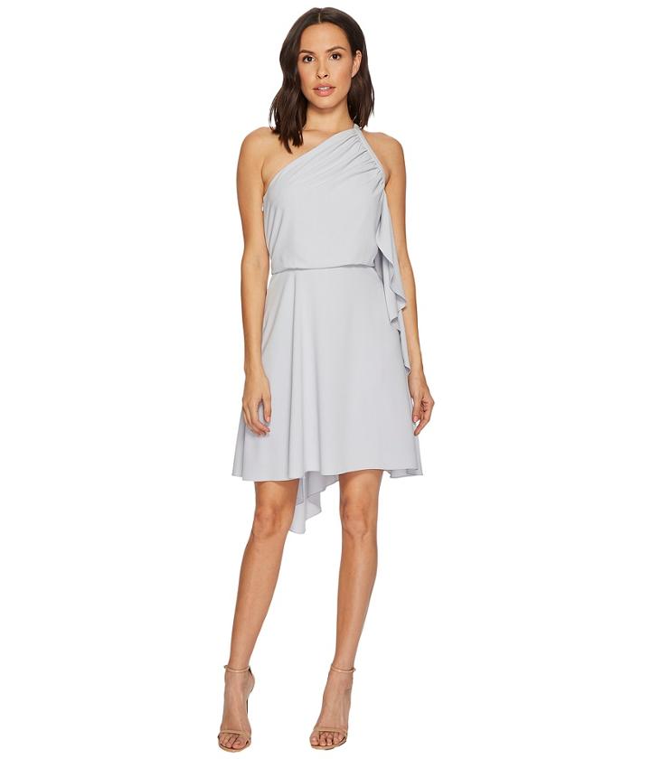 Halston Heritage - One Shoulder Dress W/ Smocking Detail