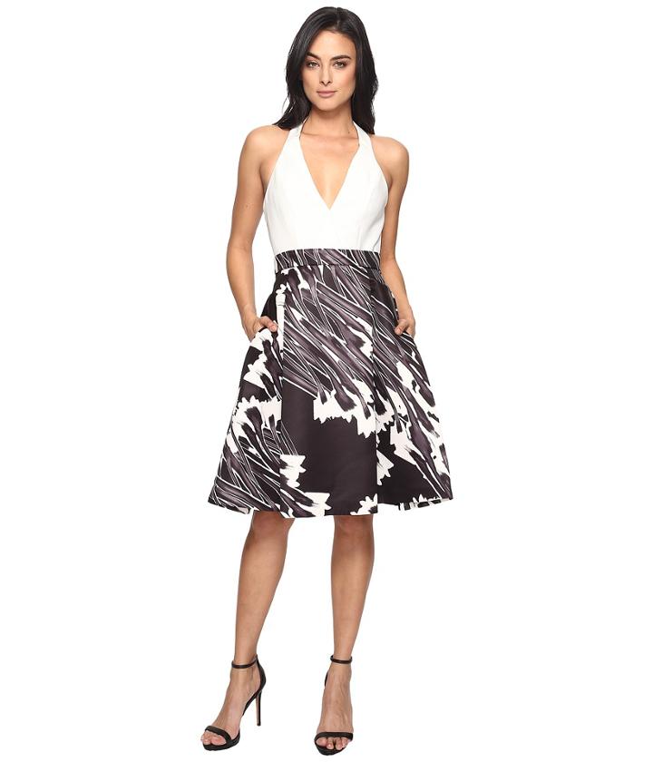 Halston Heritage - Sleeveless Halter Neck Print Blockd Dress