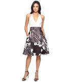 Halston Heritage - Sleeveless Halter Neck Print Blockd Dress