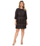 Adrianna Papell - Plus Size Striped Lace Shift Dress W/ Sleeve