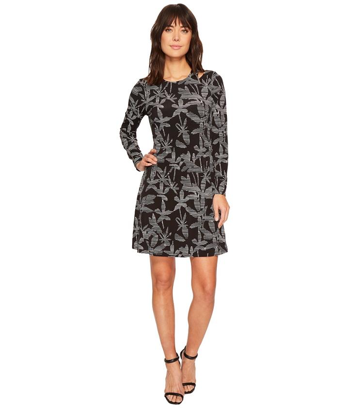 Ivanka Trump - Matte Jersey Printed Cut Out Shoulder Long Sleeve Dress